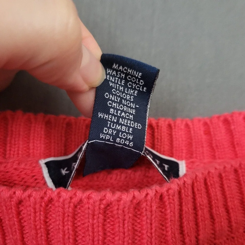 Karen Scott Woman 1X Coral Pink 100% Cotton Boat Neck‎ 3/4 Sleeve Button Sweater